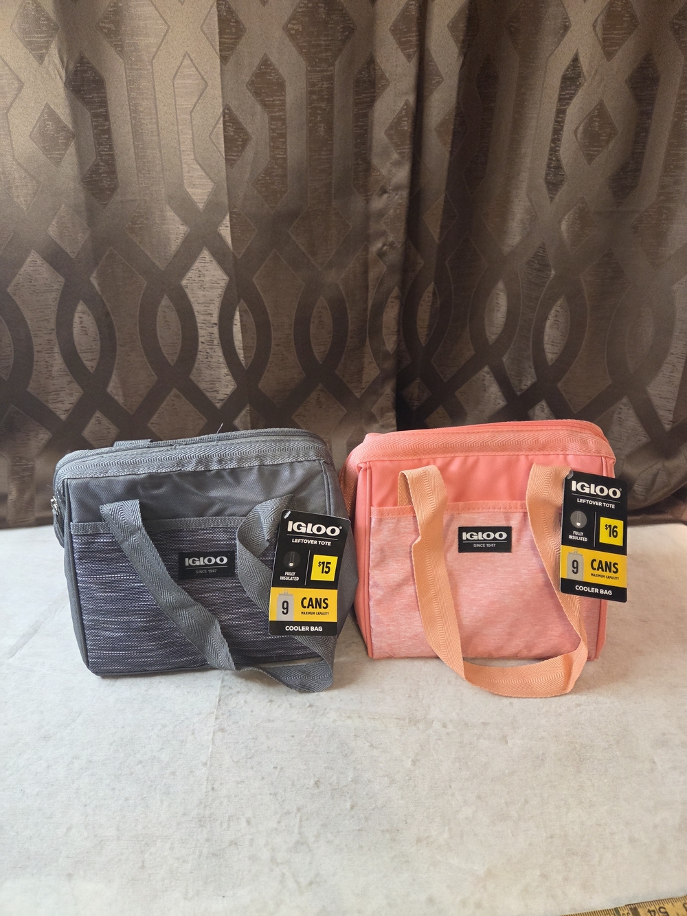 Lot Of 2-Igloo Cooler Bags-Gray and Coral Pink